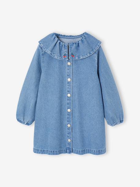 Denim jurk voor meisjes met ruches middenblauw - vertbaudet enfant 