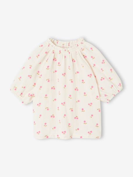 Blouse voor meisjes van katoengaas ecru+saliegroen+vanille - vertbaudet enfant 