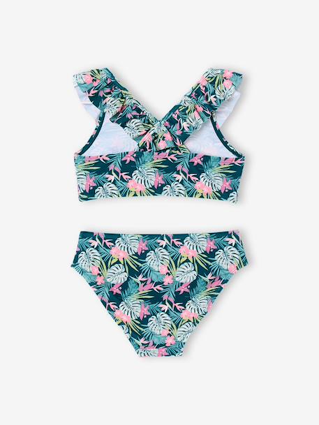 2-delig badpak voor meisjes met bloemenprint groen, bedrukt+lichtroze - vertbaudet enfant 