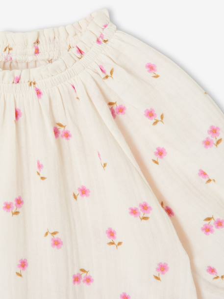 Blouse voor meisjes van katoengaas ecru+saliegroen+vanille - vertbaudet enfant 