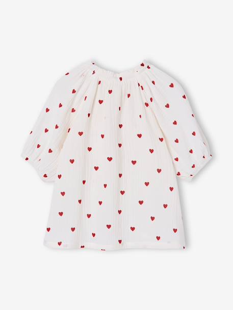 Blouse voor meisjes van katoengaas ecru+saliegroen+vanille - vertbaudet enfant 