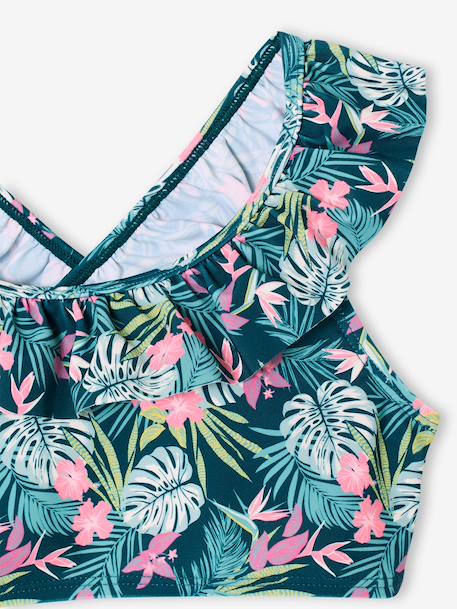 2-delig badpak voor meisjes met bloemenprint groen, bedrukt+lichtroze - vertbaudet enfant 