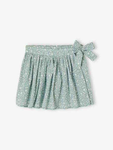 Bedrukt broekrokje voor meisjes blauwgroen+ecru - vertbaudet enfant 