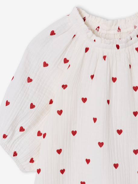 Blouse voor meisjes van katoengaas ecru+saliegroen+vanille - vertbaudet enfant 