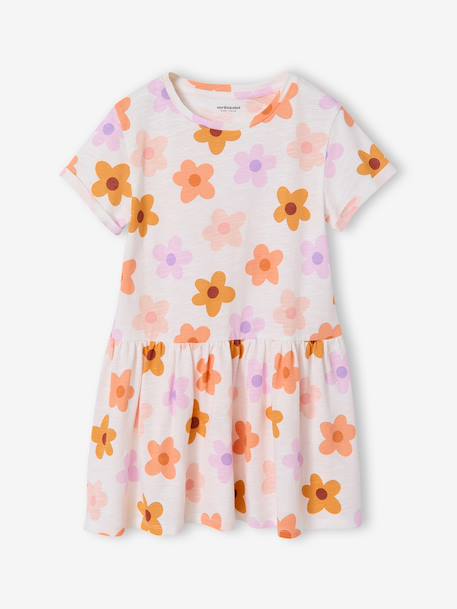 Meisjesjurk met print beige, bedrukt+groen, bedrukt+groengrijs+meerkleurig - vertbaudet enfant 