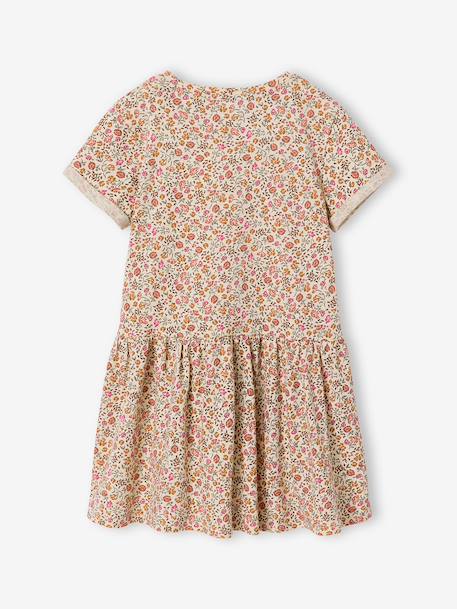 Meisjesjurk met print beige, bedrukt+groen, bedrukt+groengrijs+meerkleurig - vertbaudet enfant 