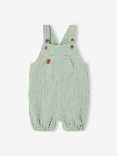 Newborn salopette van gevoerd hydrofiel katoen beige+blauwgroen+gebleekt denim - vertbaudet enfant 