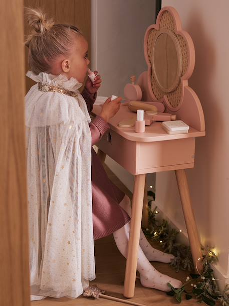 Rieten kaptafel + accessoires in FSC® hout rozen+wit - vertbaudet enfant 