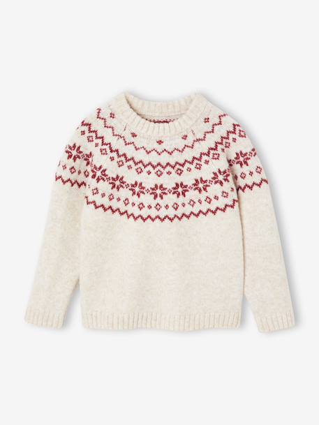 Jacquard trui gemengd kerst capsule familie ecru - vertbaudet enfant 