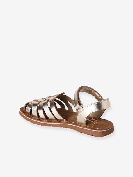 Kindersandalen van leer met klittenband, collectie kleuterschool ecru+goud - vertbaudet enfant 