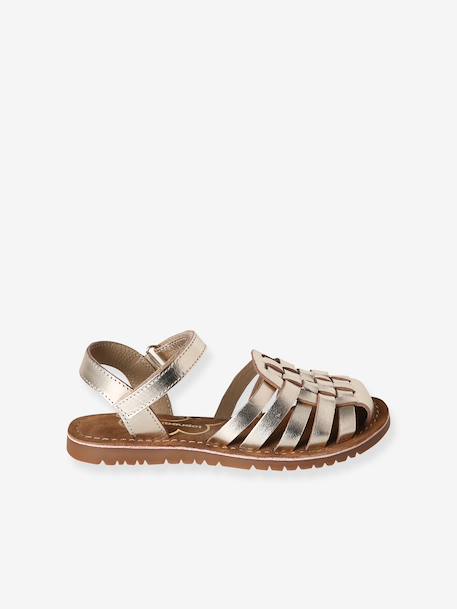 Kindersandalen van leer met klittenband, collectie kleuterschool ecru+goud - vertbaudet enfant 