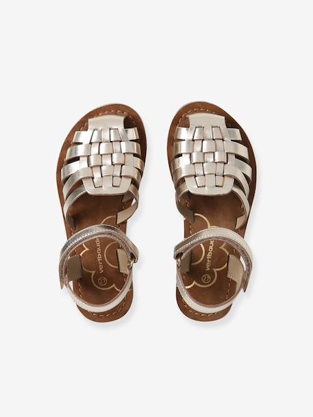 Kindersandalen van leer met klittenband, collectie kleuterschool ecru+goud - vertbaudet enfant 