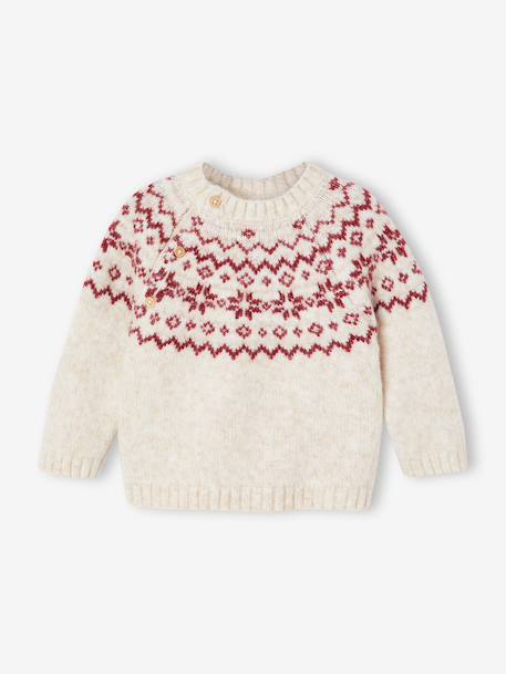 Jacquard trui baby kerst capsule familie ecru - vertbaudet enfant 