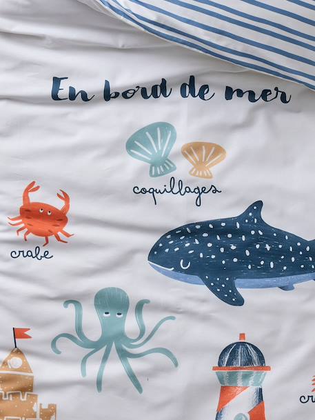 Kinderbedovertrek en kussensloop EN BORD DE MER wit, bedrukt - vertbaudet enfant 