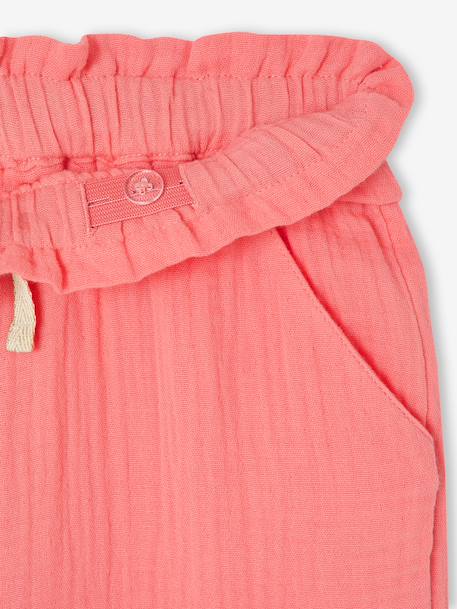 Wijde broek van katoengaas groengrijs+rozen - vertbaudet enfant 