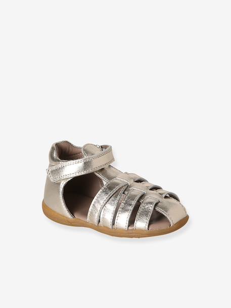 Leren baby meisjesschoenen voor de eerste stapjes goud+iriserend beige - vertbaudet enfant 