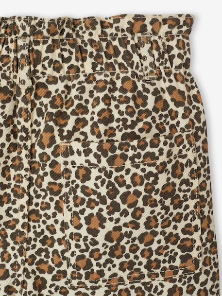 Wijde 'paperbag' meisjesbroek met luipaardprint beige+meerkleurig+vanille - vertbaudet enfant 