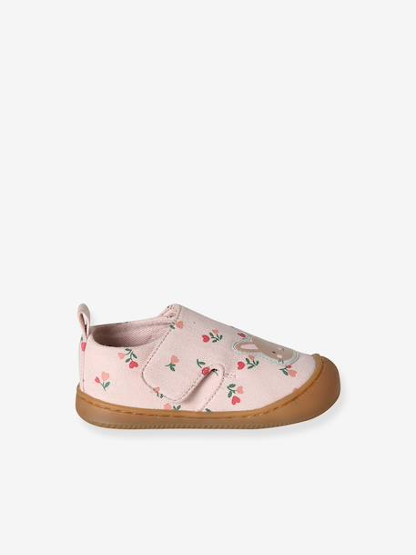 Stoffen sloffen met klittenband en print voor baby chambrayblauw+roze, bedrukt+wit, bedrukt - vertbaudet enfant 