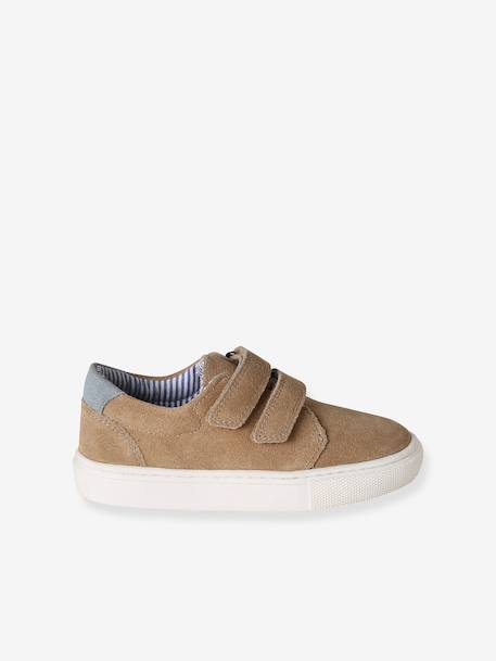 Leren derby's met klittenband voor jongens 6529+beige+marineblauw - vertbaudet enfant 