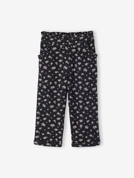 Driekwartsbroek voor meisjes met bloemenprint in katoengaas antraciet+blauw - vertbaudet enfant 