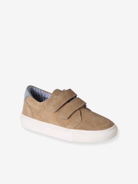 Leren derby's met klittenband voor jongens 6529+beige+marineblauw - vertbaudet enfant 