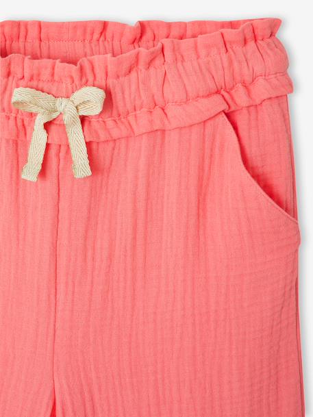 Wijde broek van katoengaas groengrijs+rozen - vertbaudet enfant 