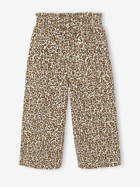Wijde 'paperbag' meisjesbroek met luipaardprint beige+meerkleurig+vanille - vertbaudet enfant 