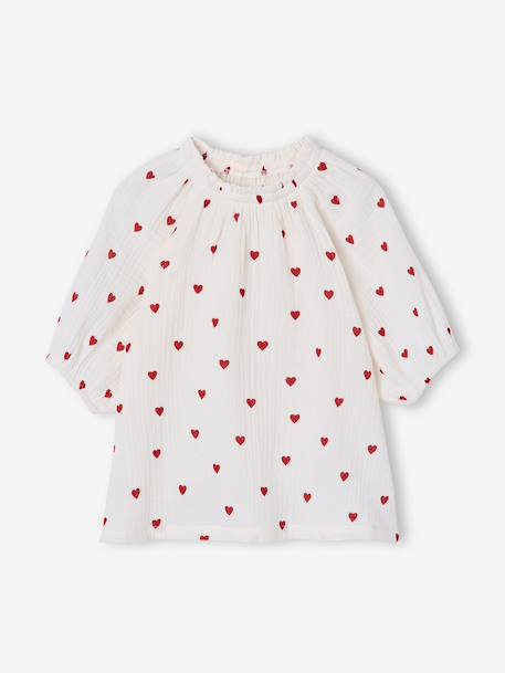 Blouse voor meisjes van katoengaas ecru+saliegroen+vanille - vertbaudet enfant 