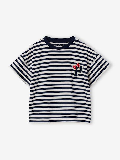 T-shirt voor meisjes met print koraal+marineblauw - vertbaudet enfant 