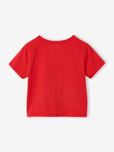 T-shirt voor meisjes met een sierlijke strikdetail blauw, gestreept+ecru+rood - vertbaudet enfant 