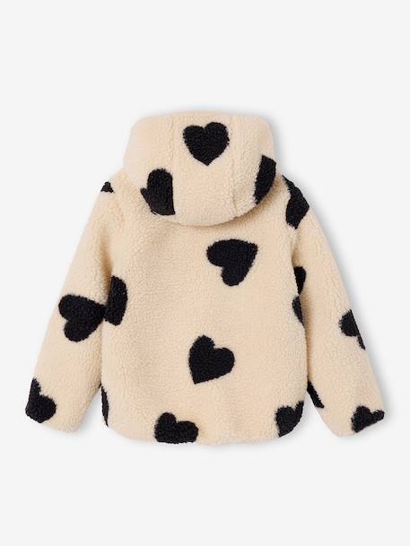 Sherpa vest met capuchon en bloemenprint voor meisjes ecru+vanille+zachtpaars - vertbaudet enfant 