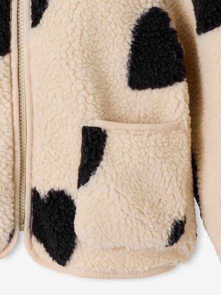 Sherpa vest met capuchon en bloemenprint voor meisjes ecru+vanille+zachtpaars - vertbaudet enfant 