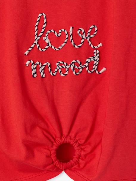 T-shirt voor meisjes met een sierlijke strikdetail blauw, gestreept+ecru+rood - vertbaudet enfant 