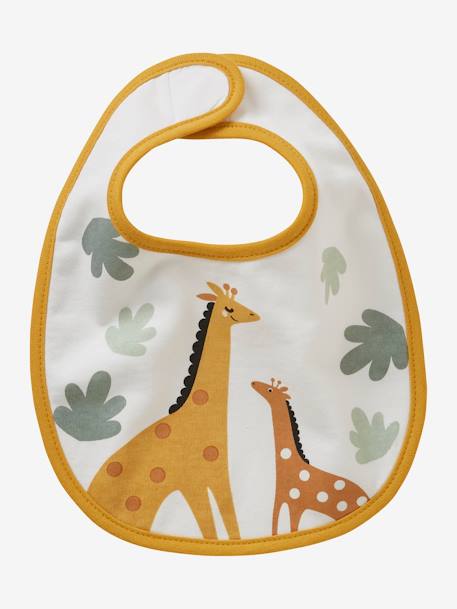 Set van 7 babyslabbetjes beige, bedrukt+blauwgroen+Egel+jungle wit+lichtroze+touw - vertbaudet enfant 