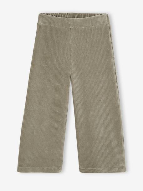 Wijde, fluwelen broek voor meisjes antraciet+bruin+chocoladebruin+ecru+grijsblauw+kaki+pruim+rozen+zachtpaars - vertbaudet enfant 