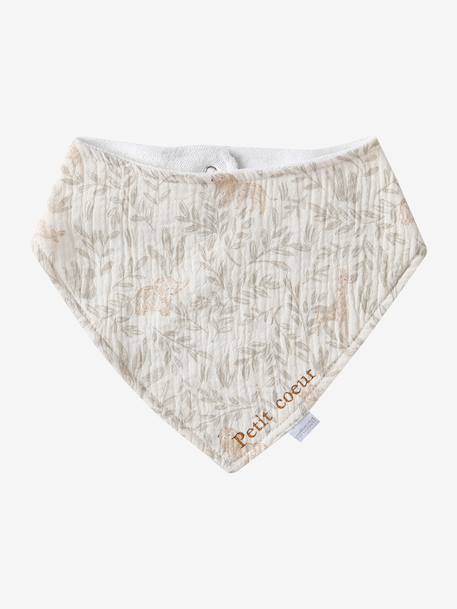 Set met 3 slabbetjes van katoengaas beige, bedrukt+ecru+grijsblauw+lichtroze+saliegroen+set groene panda+set vos+touw+veel beige+WIT - vertbaudet enfant 