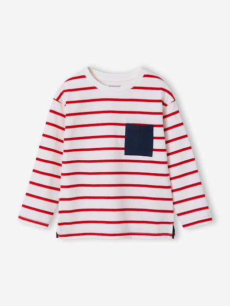 Aanpasbaar jongensshirt met strepen blauwgroen+ecru+rood - vertbaudet enfant 