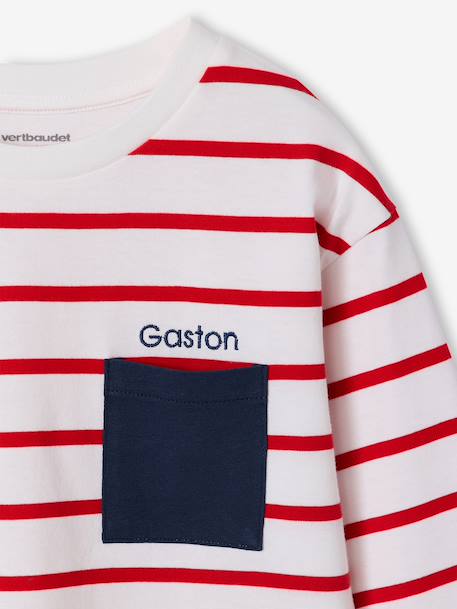 Aanpasbaar jongensshirt met strepen blauwgroen+ecru+rood - vertbaudet enfant 