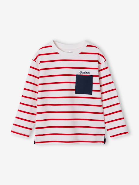 Aanpasbaar jongensshirt met strepen blauwgroen+ecru+rood - vertbaudet enfant 