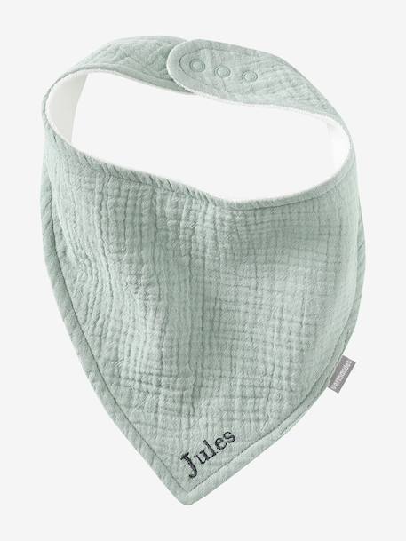 Set met 3 slabbetjes van katoengaas beige, bedrukt+ecru+grijsblauw+lichtroze+saliegroen+set groene panda+set vos+touw+veel beige+WIT - vertbaudet enfant 
