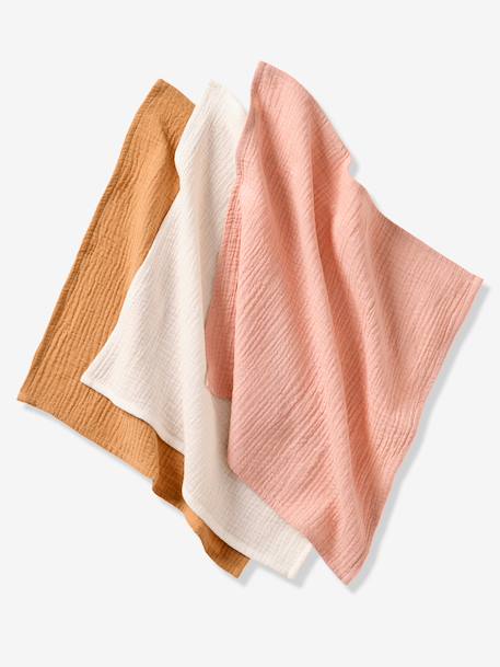 Set van 3 effen lange doeken in biologisch katoenen gaas* meerkleurig+veel roze - vertbaudet enfant 