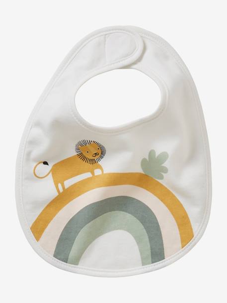Set van 7 babyslabbetjes beige, bedrukt+blauwgroen+Egel+jungle wit+lichtroze+touw - vertbaudet enfant 
