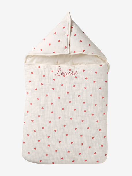 Engelennest KLEINE DINO van hydrofiel doek beige, bedrukt+grijsblauw+ijsblauw+print grenier+vanille+wit - vertbaudet enfant 