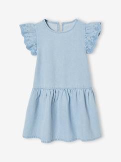 -Denim jurk voor meisjes met korte geborduurde mouwen