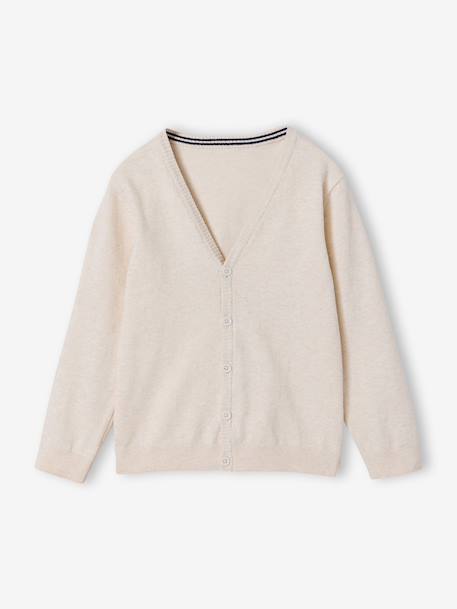 Gebreid vest met V-hals BASICS gemêleerd wit+marineblauw - vertbaudet enfant 
