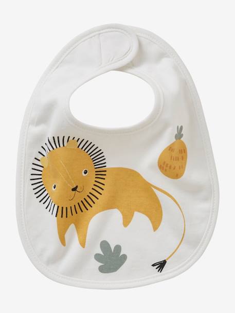 Set van 7 babyslabbetjes beige, bedrukt+blauwgroen+Egel+jungle wit+lichtroze+touw - vertbaudet enfant 