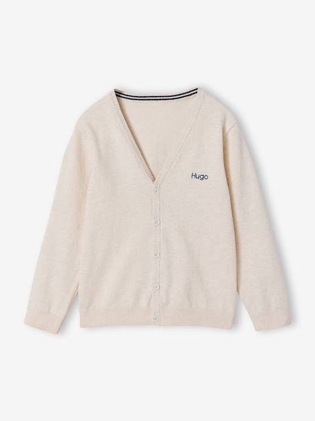 Gebreid vest met V-hals BASICS gemêleerd wit+marineblauw - vertbaudet enfant 