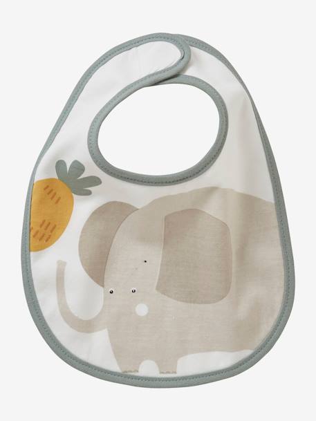 Set van 7 babyslabbetjes beige, bedrukt+blauwgroen+Egel+jungle wit+lichtroze+touw - vertbaudet enfant 