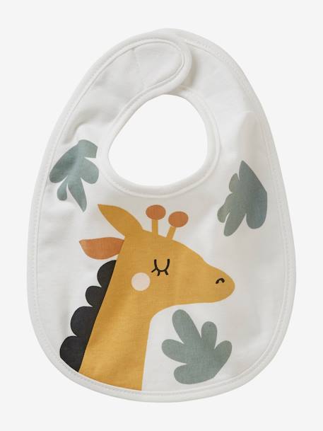 Set van 7 babyslabbetjes beige, bedrukt+blauwgroen+Egel+jungle wit+lichtroze+touw - vertbaudet enfant 