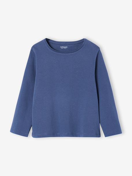 Set van 3 BASICS meisjesshirts met lange mouwen antraciet+ecru+grijsblauw+indigoblauw+koraal+rozen+zachtpaars - vertbaudet enfant 